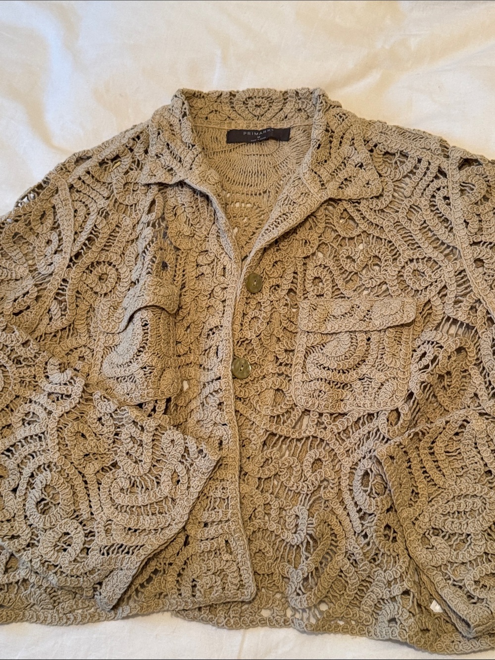 Primark Crochet Knit Olive Button-Front Jacket